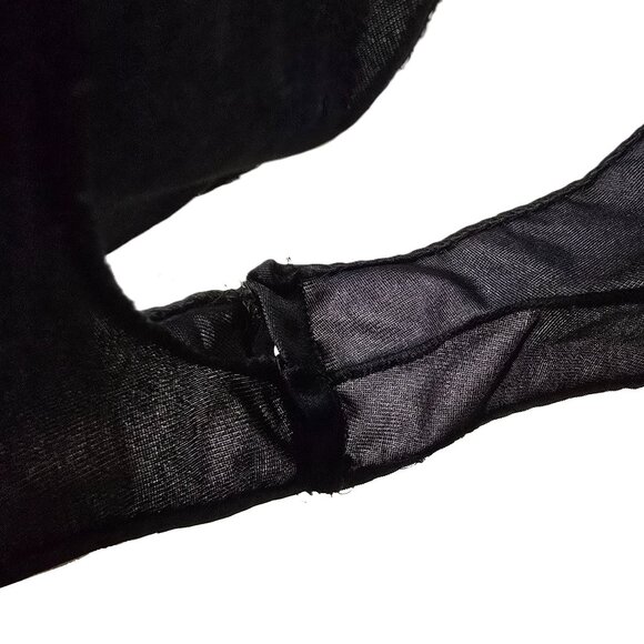 Vintage Nylon Lingerie Teddy Romper L Floral Lace Rosette Ties Black 80s 90s - Picture 9 of 11